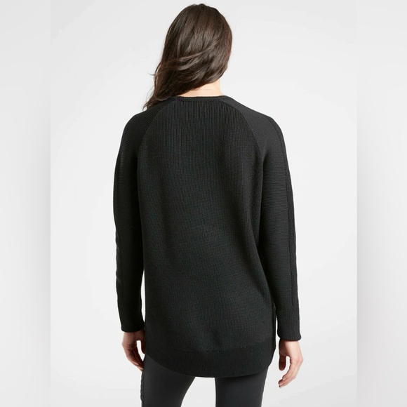 Athleta Black‎ Chunky Knit Oversized Hanover V-Neck Sweater Cozy Merino Wool - Picture 4 of 9